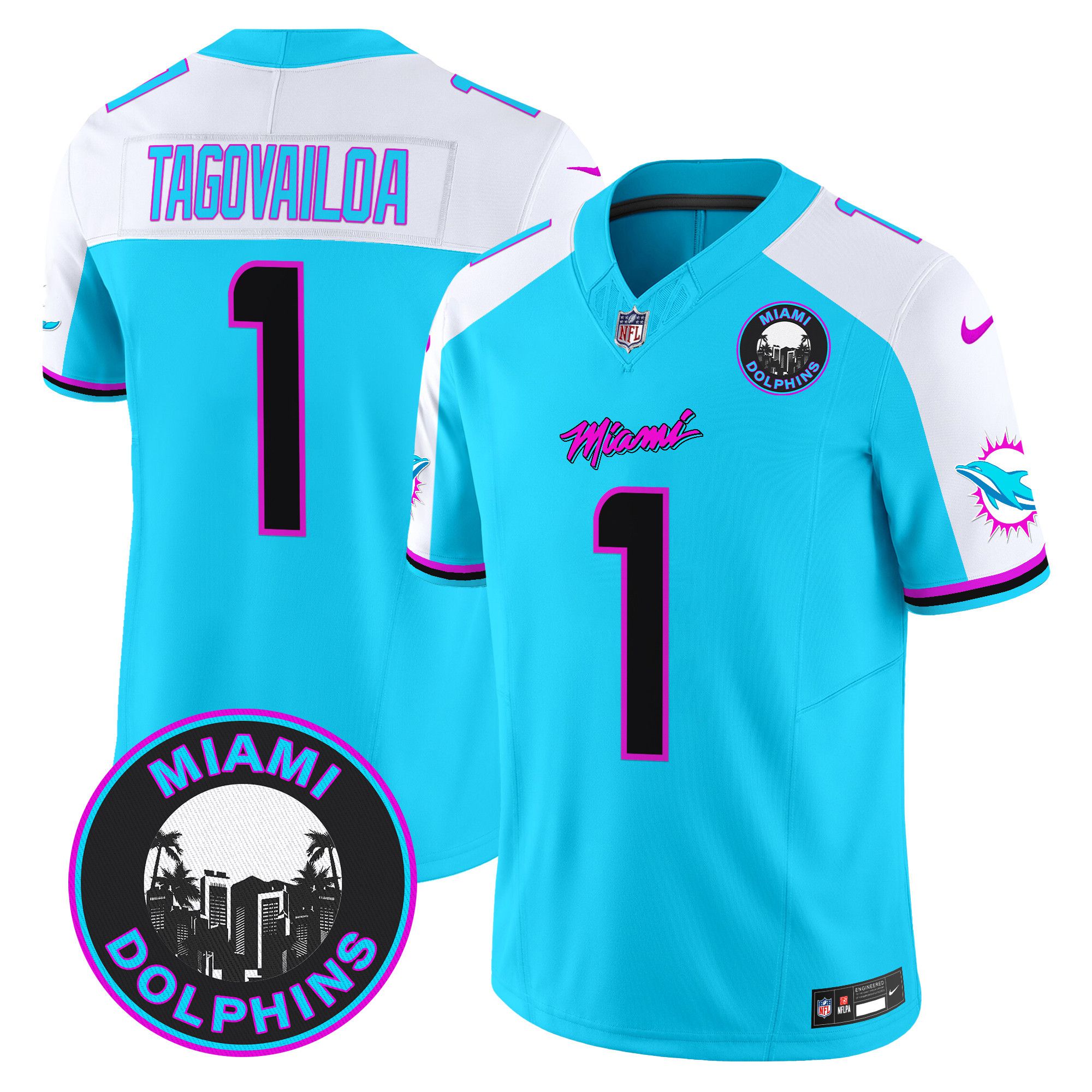 Men Miami Dolphins 1 Tagovailoa Light Blue 2024 Nike Vapor Limited NFL Jersey